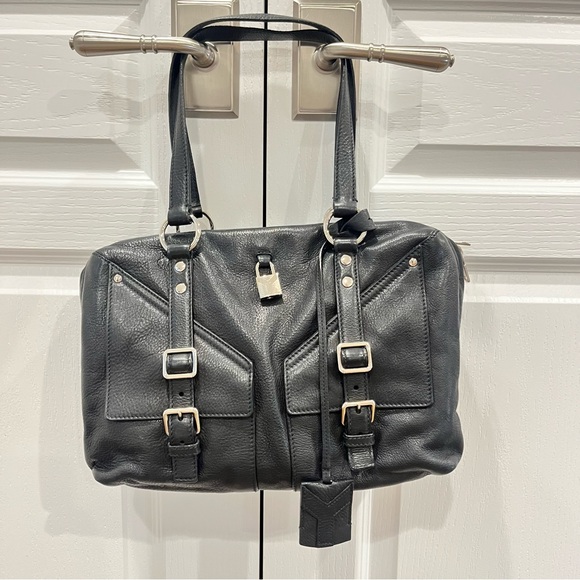 YSL Black Leather Buckle Handbag with Top Zipper - Picture 16 of 16